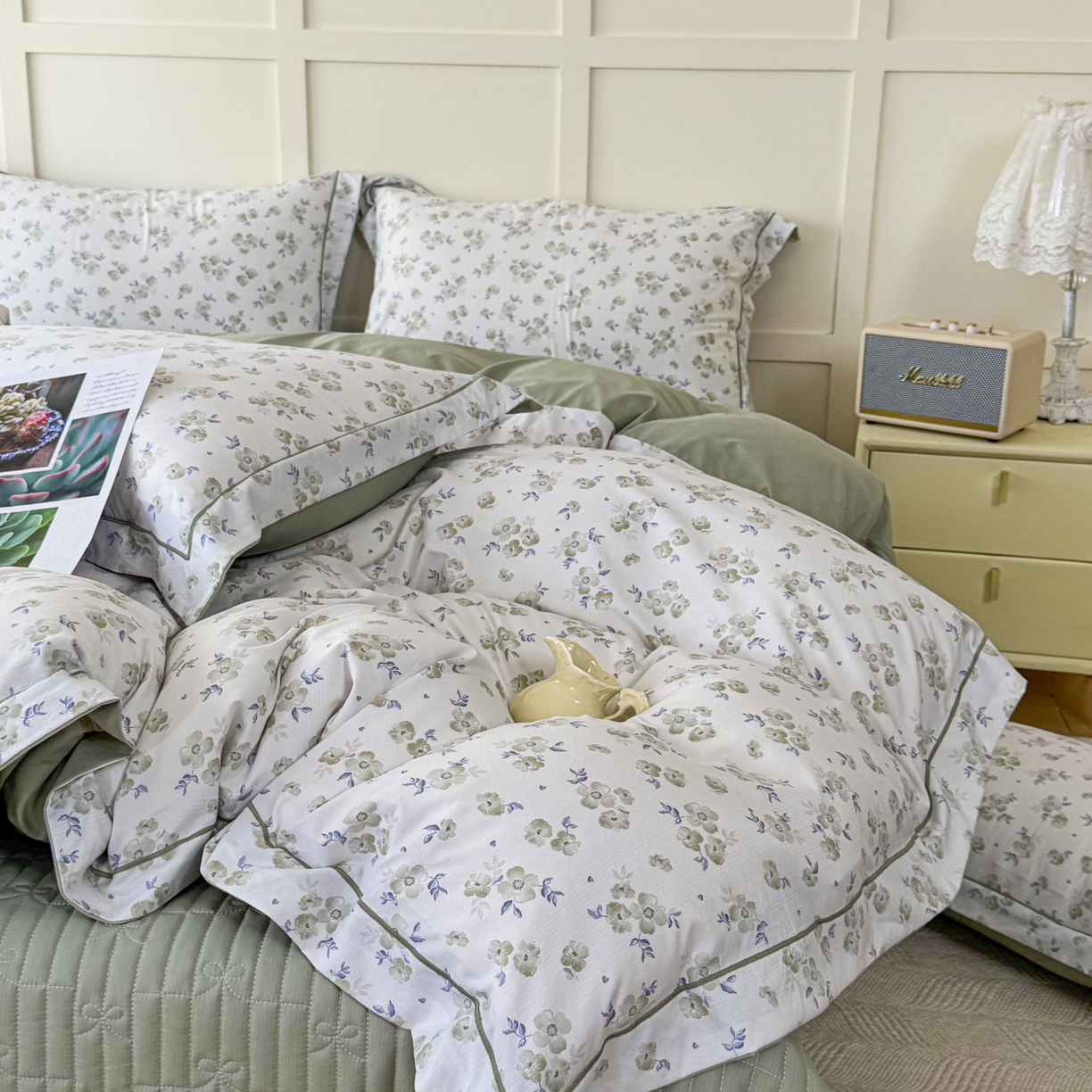 91家纺网 家纺一手货源 找家纺 星光耀 2026新款A类凉感天丝棉床盖四件套 绿萝