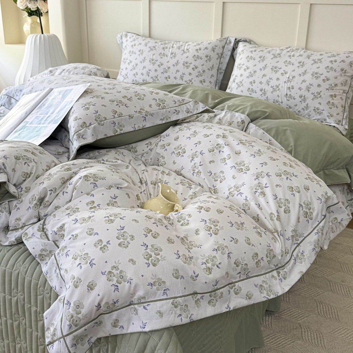 91家纺网 家纺一手货源 找家纺 星光耀 2026新款A类凉感天丝棉床盖四件套 绿萝