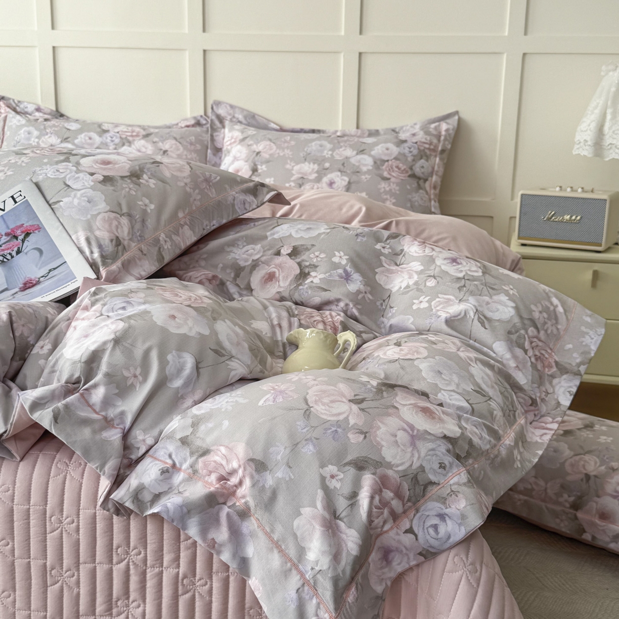 91家纺网 家纺一手货源 找家纺 星光耀 2026新款A类凉感天丝棉床盖四件套 莫奈花园