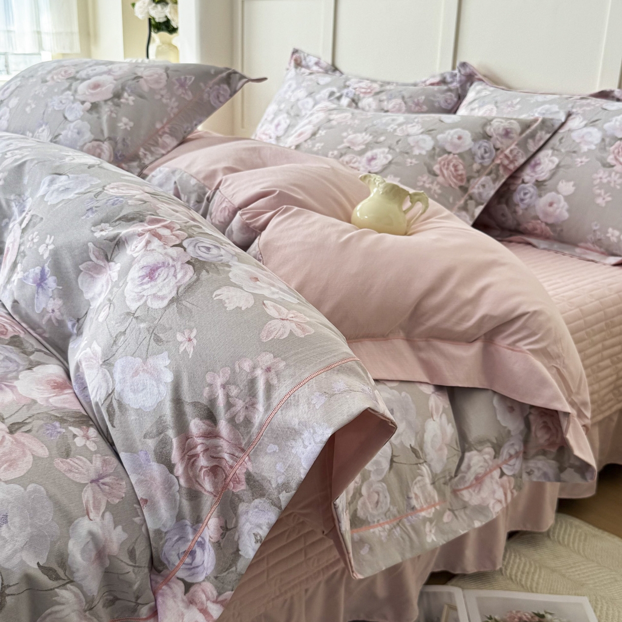 91家纺网 家纺一手货源 找家纺 星光耀 2026新款A类凉感天丝棉床盖四件套 莫奈花园