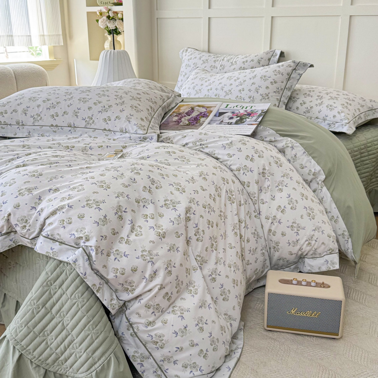 91家纺网 家纺一手货源 找家纺 星光耀 2026新款A类凉感天丝棉床盖四件套 绿萝