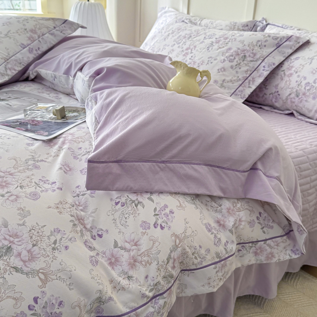 91家纺网 家纺一手货源 找家纺 星光耀 2026新款A类凉感天丝棉床盖四件套 佳期紫