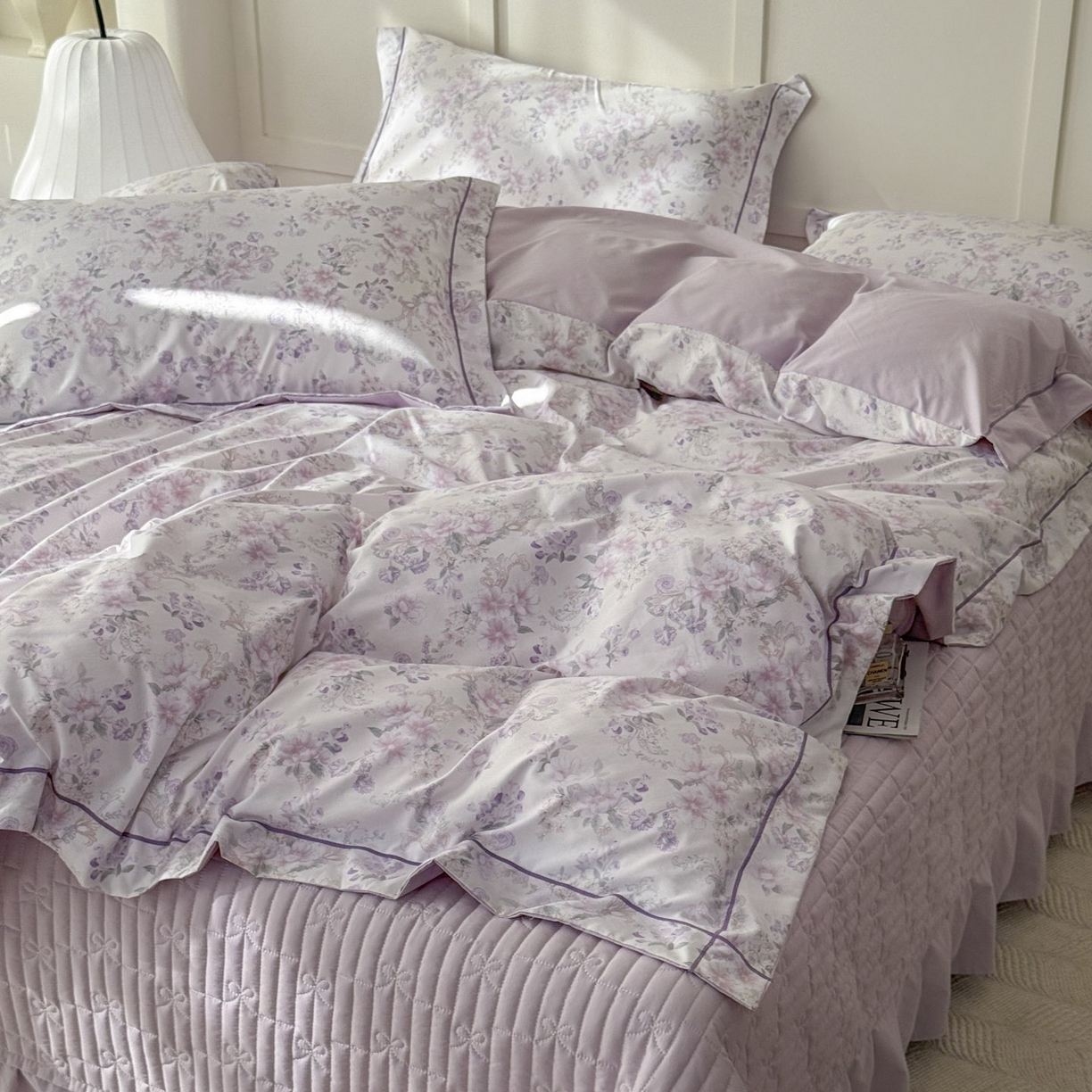 91家纺网 家纺一手货源 找家纺 星光耀 2026新款A类凉感天丝棉床盖四件套 佳期紫