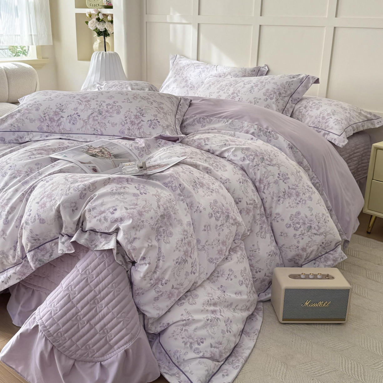 91家纺网 家纺一手货源 找家纺 星光耀 2026新款A类凉感天丝棉床盖四件套 佳期紫