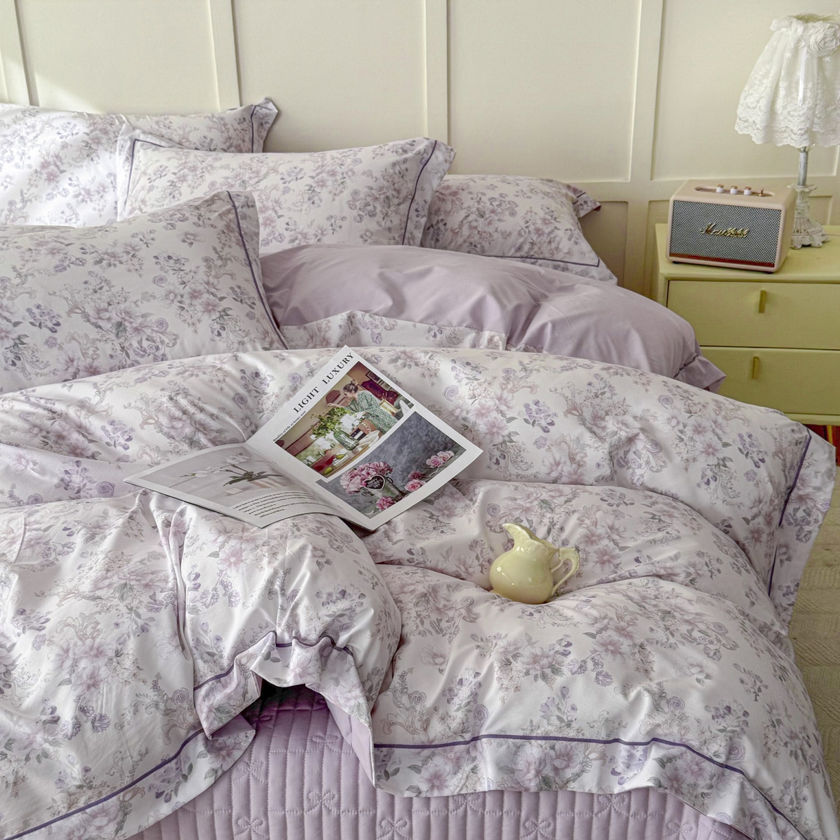 91家纺网 家纺一手货源 找家纺 星光耀 2026新款A类凉感天丝棉床盖四件套 佳期紫