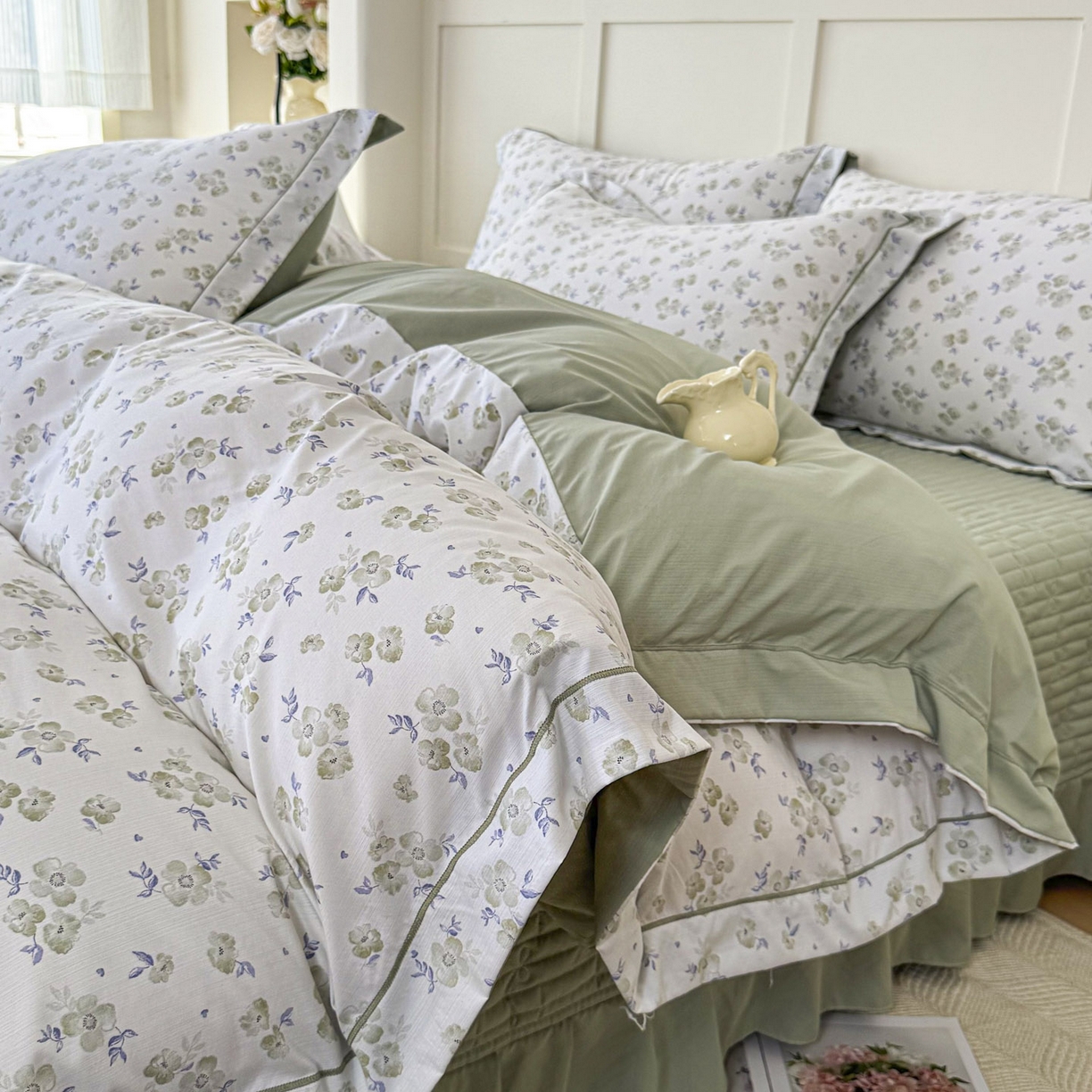 91家纺网 家纺一手货源 找家纺 星光耀 2026新款A类凉感天丝棉床盖四件套 绿萝