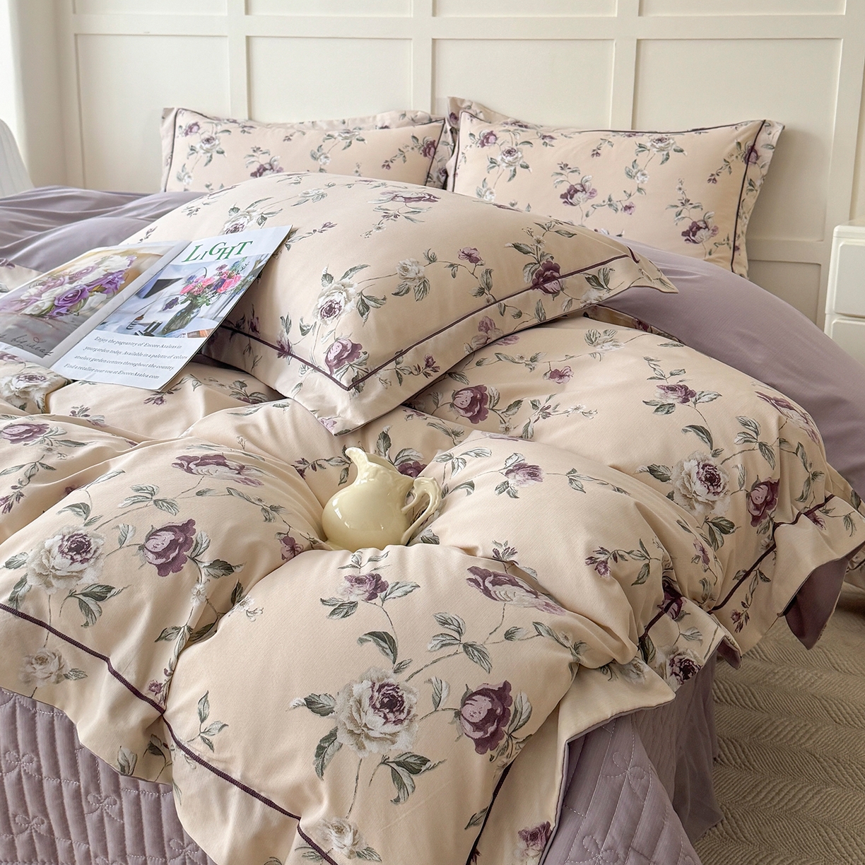 91家纺网 家纺一手货源 找家纺 星光耀 2026新款A类凉感天丝棉床盖四件套 安妮