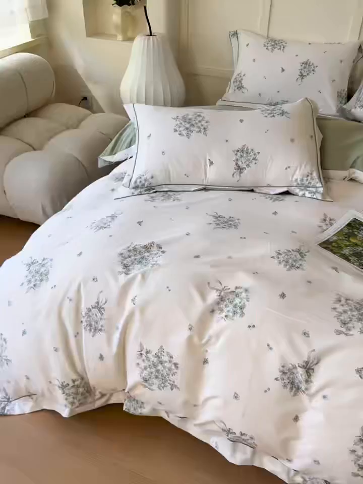 91家纺网 家纺一手货源 找家纺 星光耀 2026新款A类凉感天丝棉床盖四件套 花束