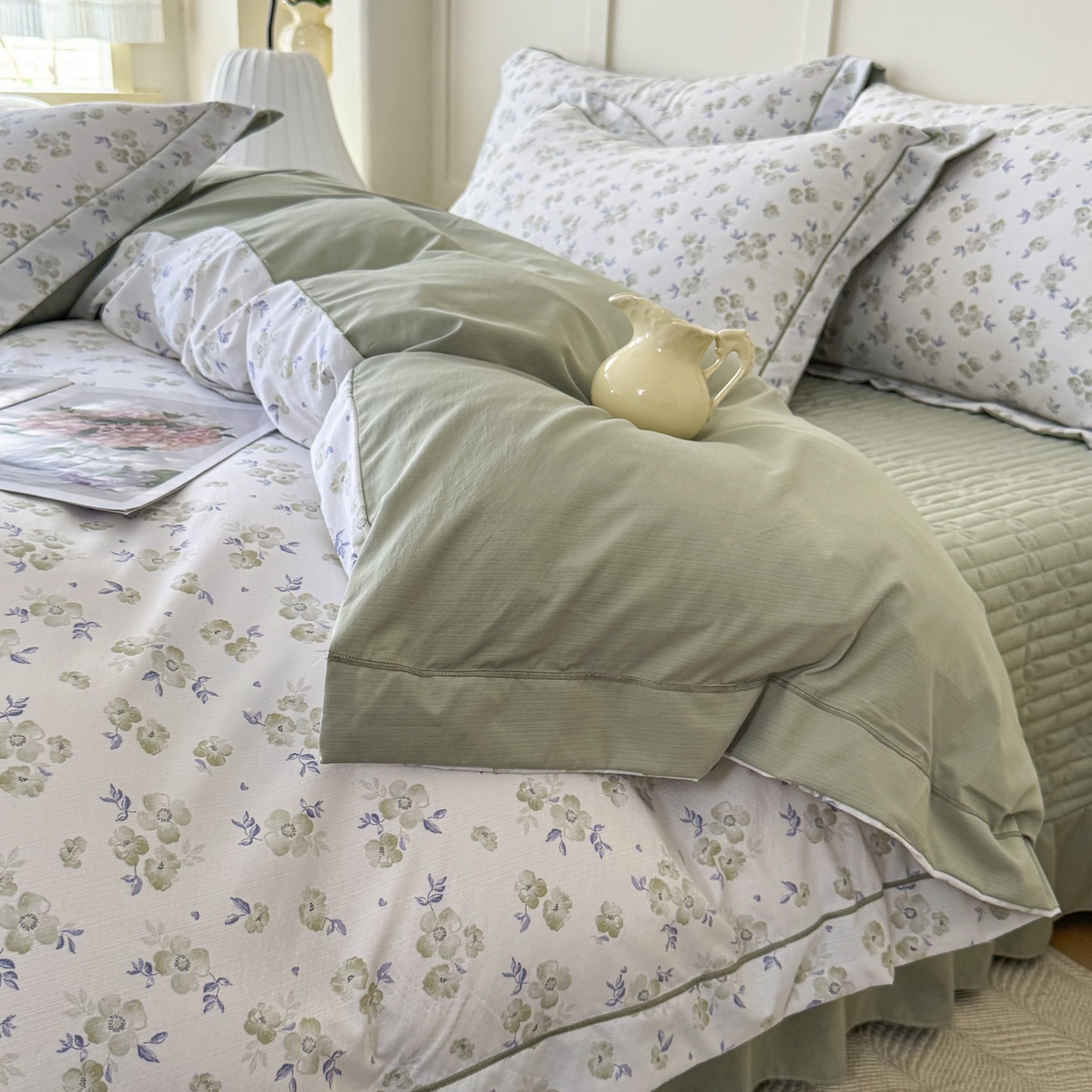 91家纺网 家纺一手货源 找家纺 星光耀 2026新款A类凉感天丝棉床盖四件套 绿萝