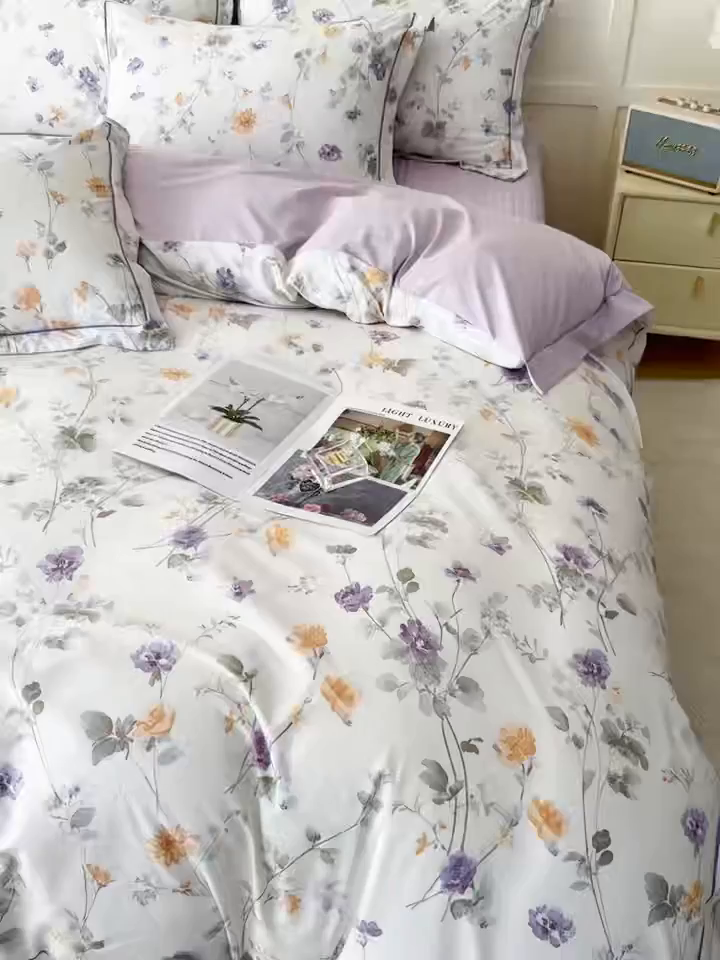 91家纺网 家纺一手货源 找家纺 星光耀 2026新款A类凉感天丝棉床盖四件套 雅枝