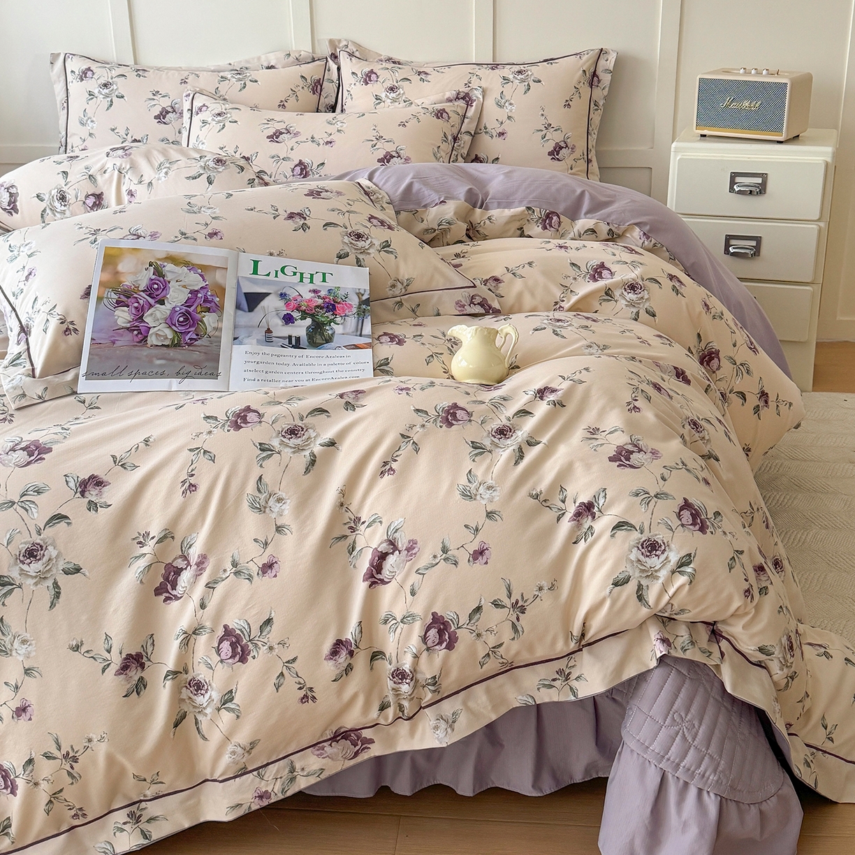 91家纺网 家纺一手货源 找家纺 星光耀 2026新款A类凉感天丝棉床盖四件套 安妮