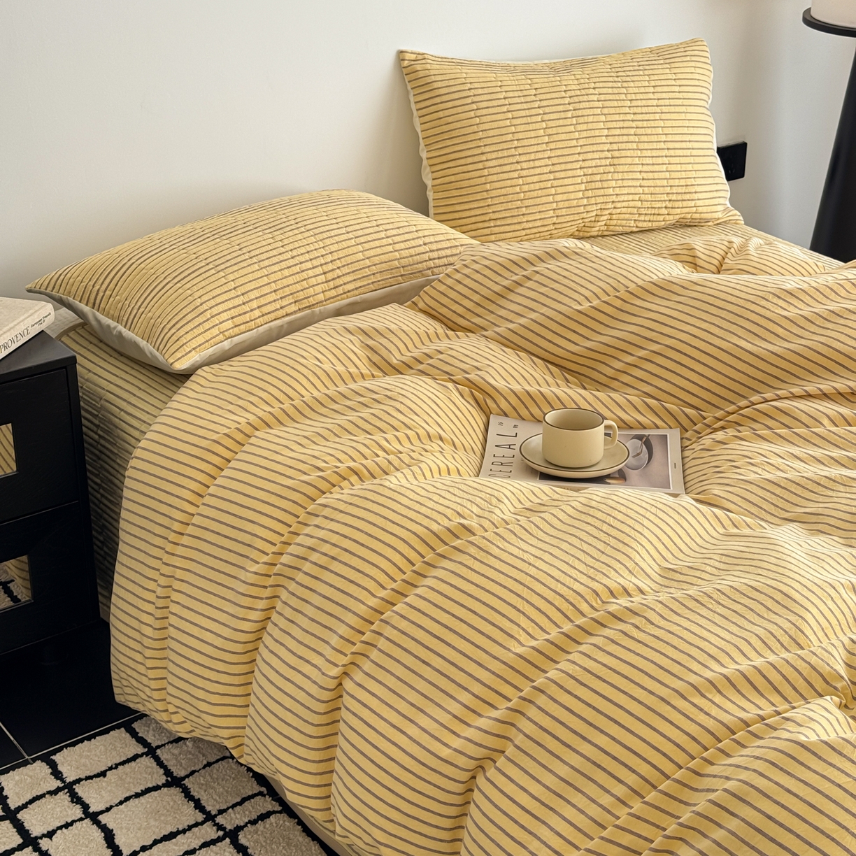 91家纺网 家纺一手货源 找家纺 （总）妮可 2026新款全棉色织水洗棉床盖四件套-伦敦生活系列