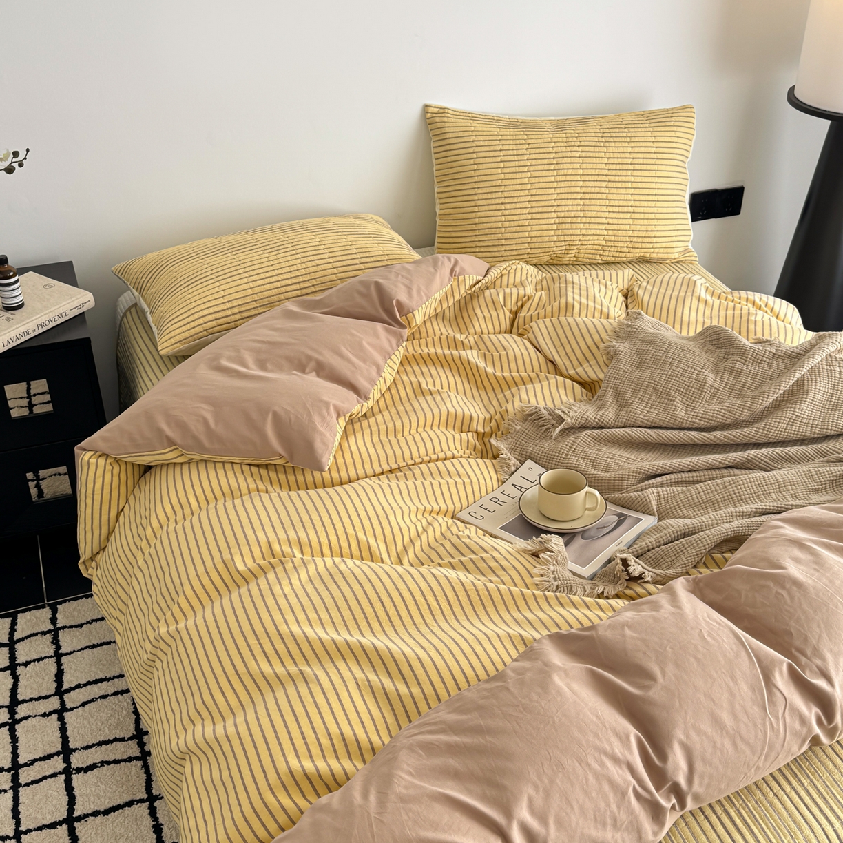 91家纺网 家纺一手货源 找家纺 （总）妮可 2026新款全棉色织水洗棉床盖四件套-伦敦生活系列