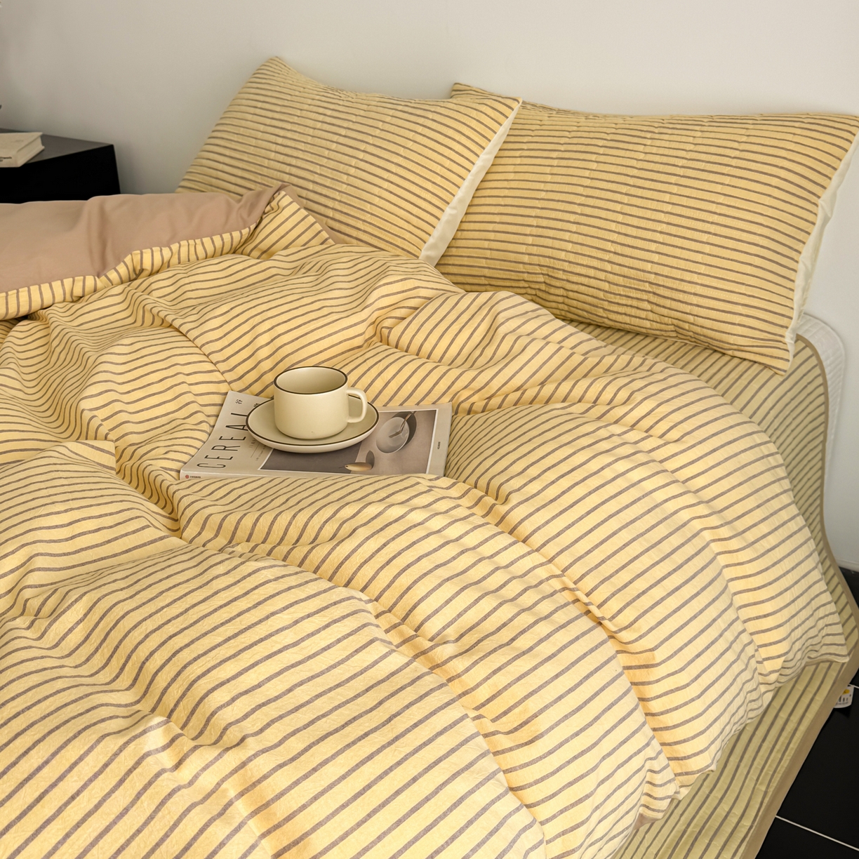 91家纺网 家纺一手货源 找家纺 （总）妮可 2026新款全棉色织水洗棉床盖四件套-伦敦生活系列