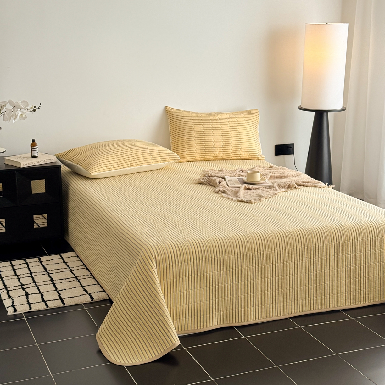 91家纺网 家纺一手货源 找家纺 （总）妮可 2026新款全棉色织水洗棉床盖四件套-伦敦生活系列