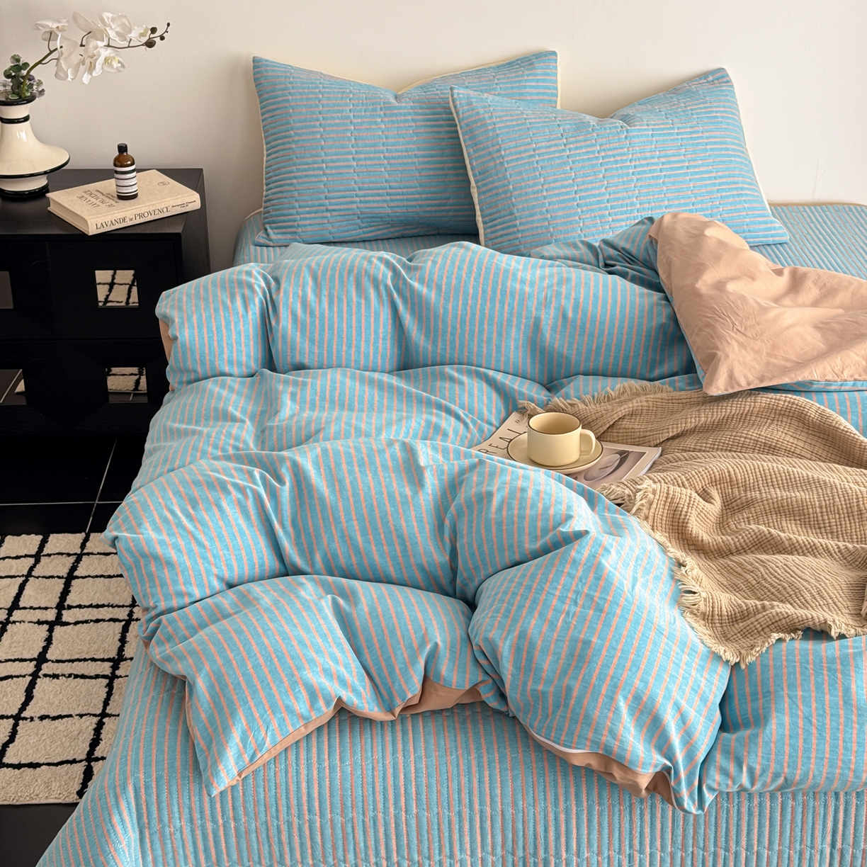 91家纺网 家纺一手货源 找家纺 （总）妮可 2026新款全棉色织水洗棉床盖四件套-伦敦生活系列