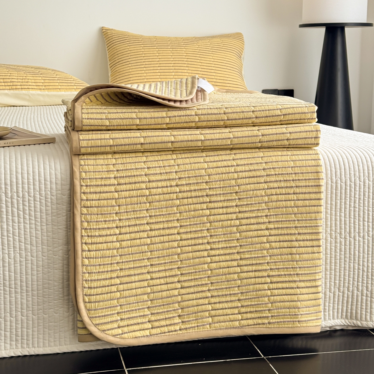 91家纺网 家纺一手货源 找家纺 妮可 2026新款全棉色织水洗棉床盖四件套-伦敦生活系列 伦敦生活-黄