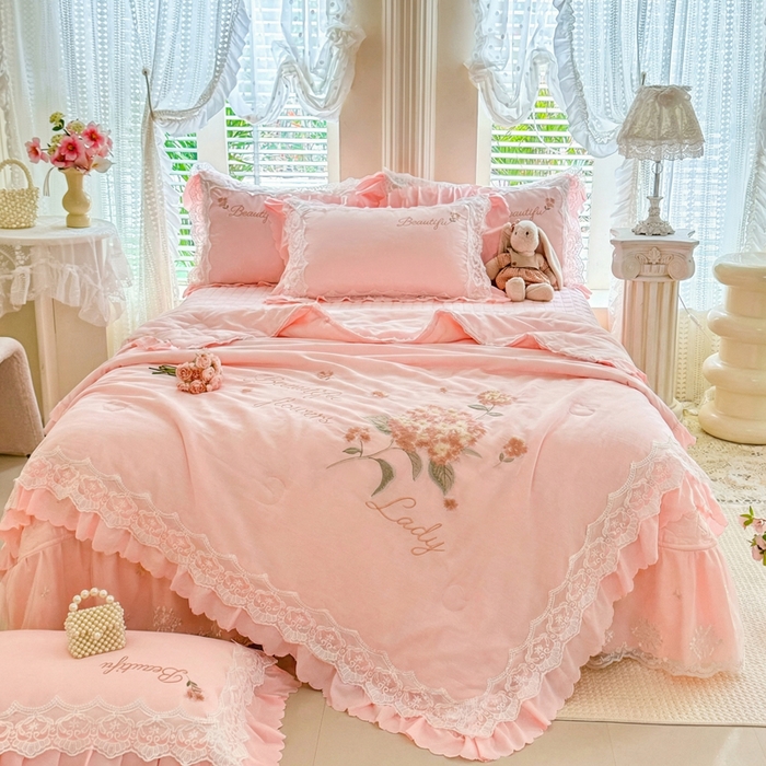 91家纺网 家纺一手货源 找家纺 （总）苏米娜家纺法式A类母婴级针织双层纱法式复古赫本风床盖款四件套全棉纯棉麻泡泡棉小竺棉超柔水洗棉床单床盖款四件套