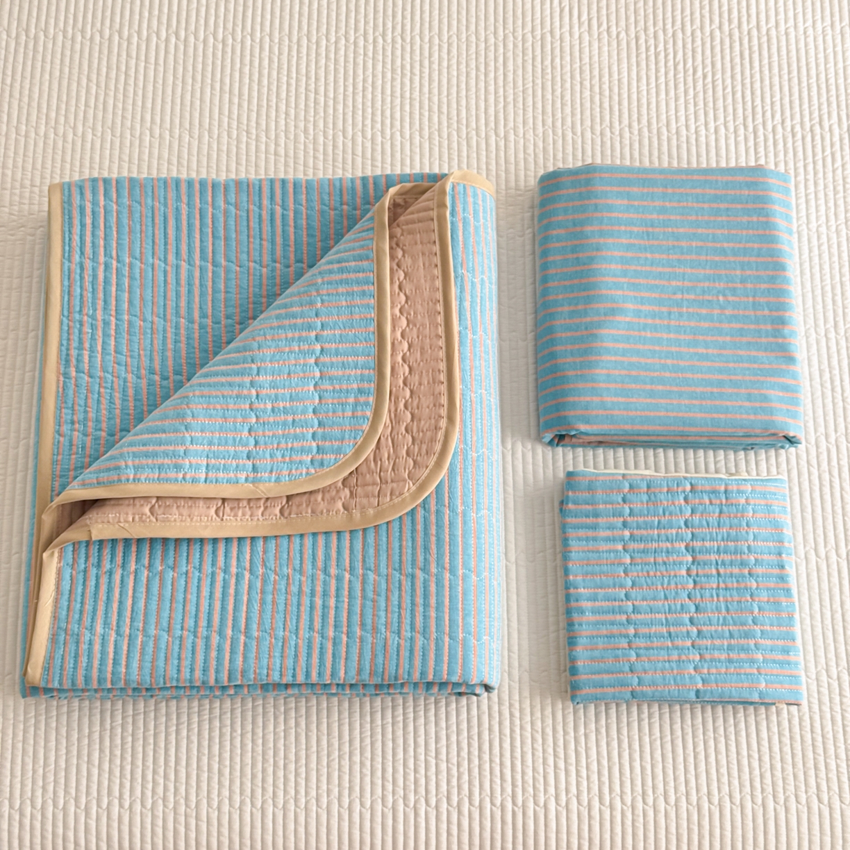 91家纺网 家纺一手货源 找家纺 妮可 2026新款全棉色织水洗棉床盖四件套-伦敦生活系列 伦敦生活-蓝卡