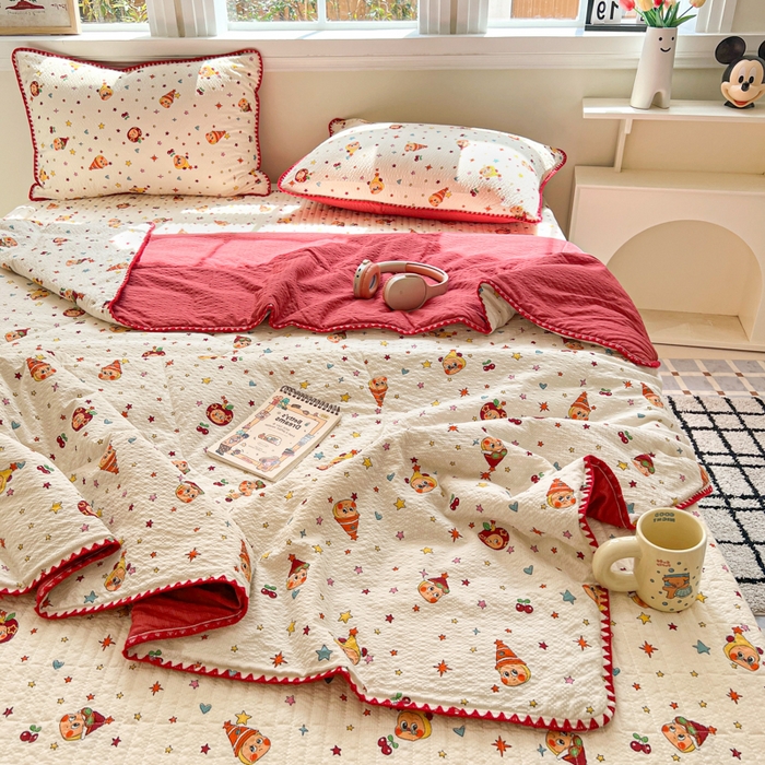 91家纺网 家纺一手货源 找家纺 欧尚 2026新款泡芙纱三角针床盖夏被四件套 旧街星星