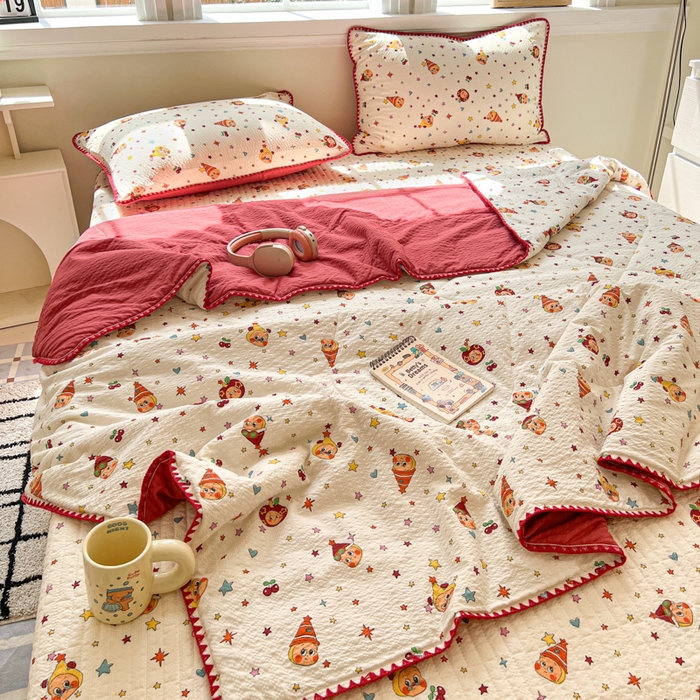 91家纺网 家纺一手货源 找家纺 欧尚 2026新款泡芙纱三角针床盖夏被四件套 旧街星星