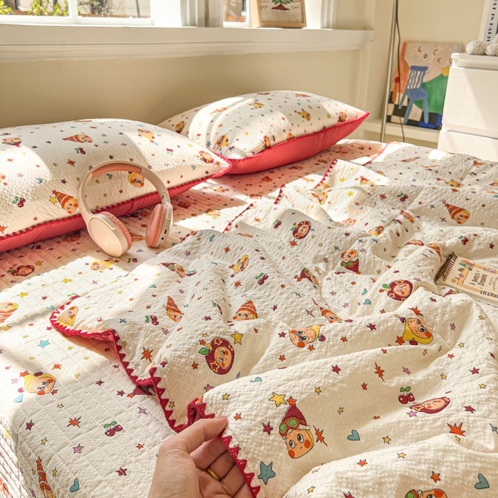 91家纺网 家纺一手货源 找家纺 欧尚 2026新款泡芙纱三角针床盖夏被四件套 旧街星星