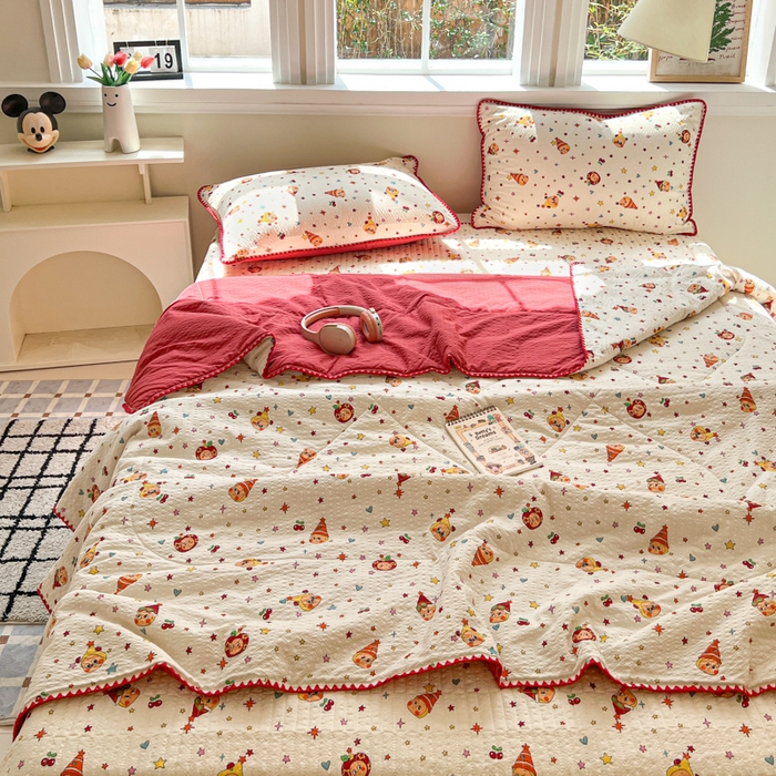 91家纺网 家纺一手货源 找家纺 欧尚 2026新款泡芙纱三角针床盖夏被四件套 旧街星星