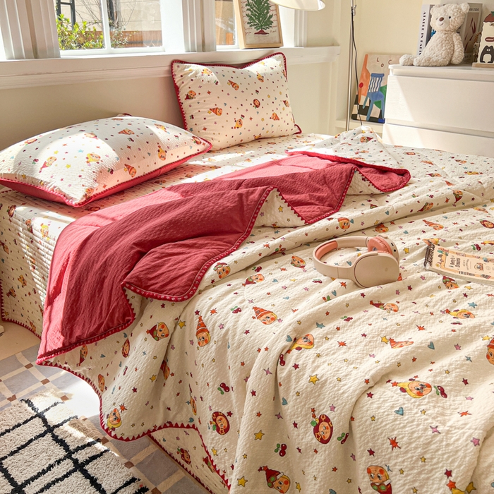 91家纺网 家纺一手货源 找家纺 欧尚 2026新款泡芙纱三角针床盖夏被四件套 旧街星星