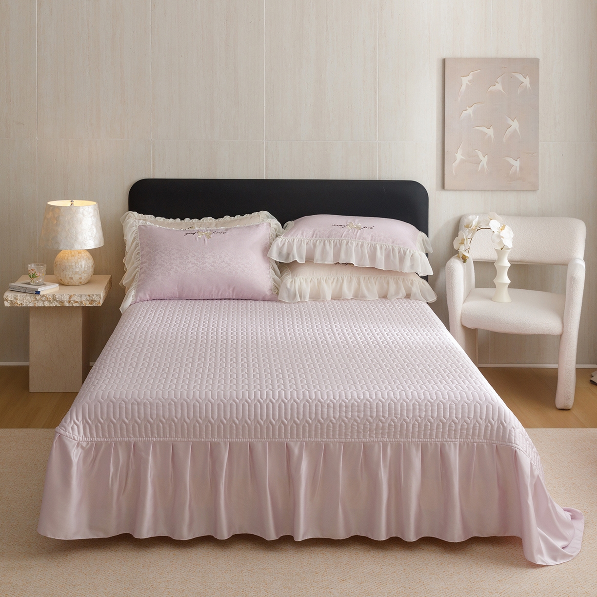 91家纺网 家纺一手货源 找家纺 优贝家纺 2026新款提花冰丝刺绣床盖四件套 蝴蝶结-雅紫