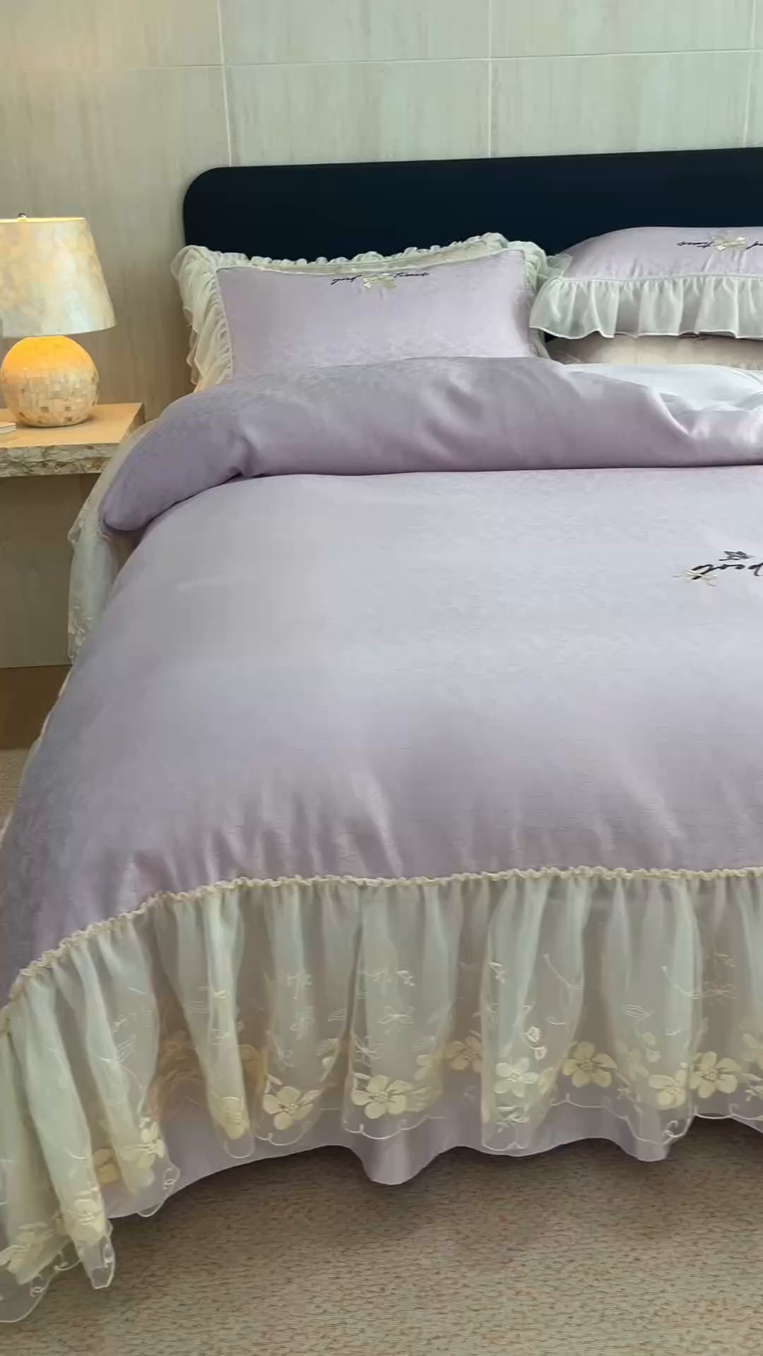 91家纺网 家纺一手货源 找家纺 优贝家纺 2026新款提花冰丝刺绣床盖四件套 蝴蝶结-雅紫