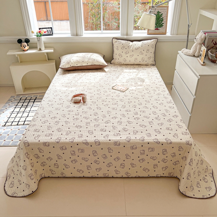 91家纺网 家纺一手货源 找家纺 欧尚 2026新款泡芙纱三角针床盖夏被四件套 描线小猫咖