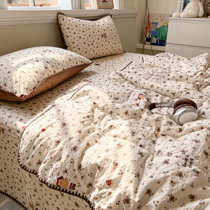 91家纺网 家纺一手货源 找家纺 欧尚 2026新款泡芙纱三角针床盖夏被四件套 田园兔