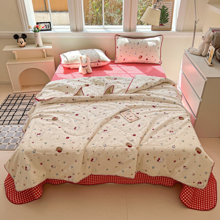 欧尚 2026新款泡芙纱三角针床盖夏被四件套 星光凯蒂