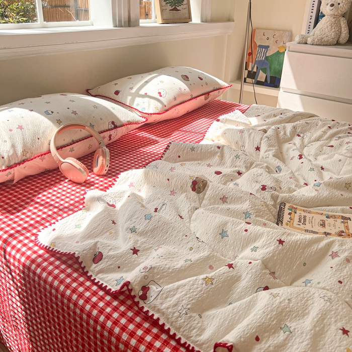 91家纺网 家纺一手货源 找家纺 欧尚 2026新款泡芙纱三角针床盖夏被四件套 星光凯蒂