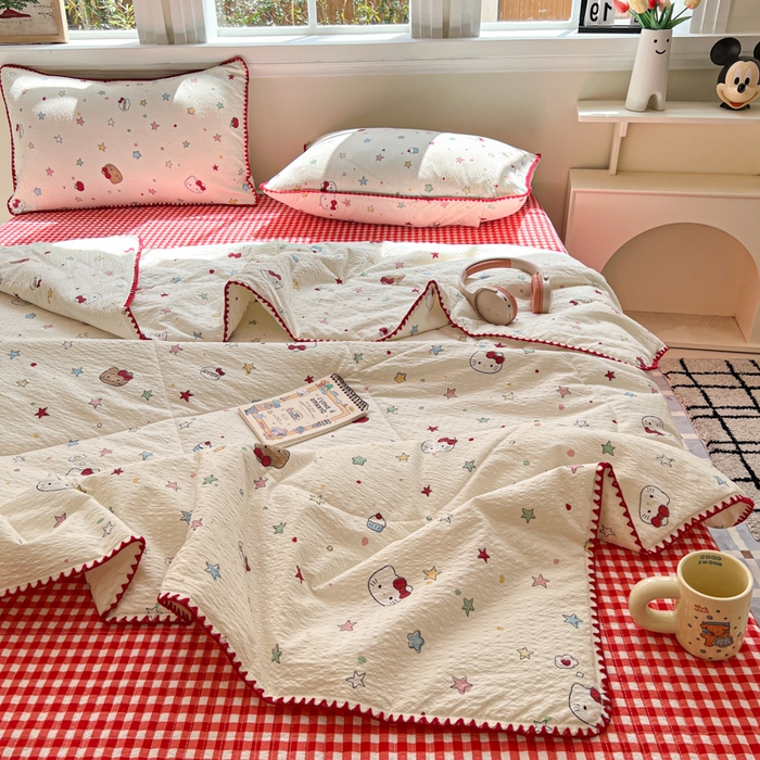 91家纺网 家纺一手货源 找家纺 欧尚 2026新款泡芙纱三角针床盖夏被四件套 星光凯蒂