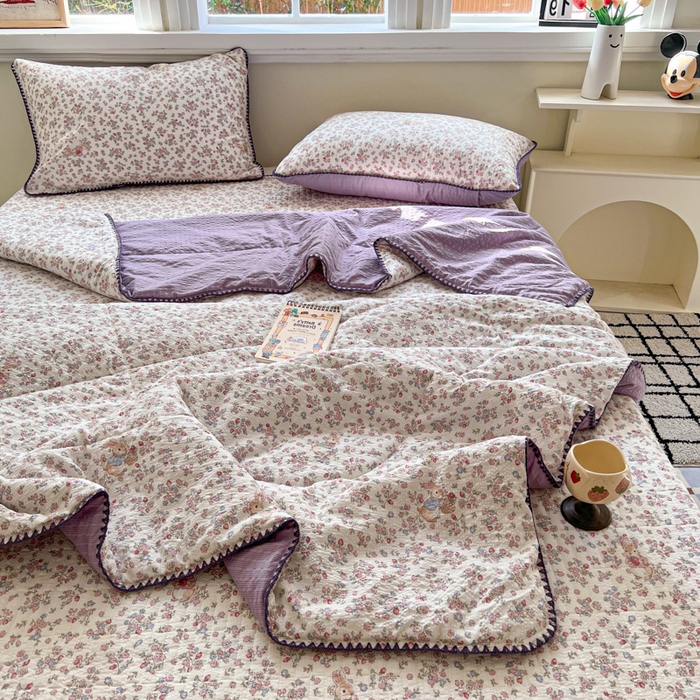 91家纺网 家纺一手货源 找家纺 欧尚 2026新款泡芙纱三角针床盖夏被四件套 紫陌