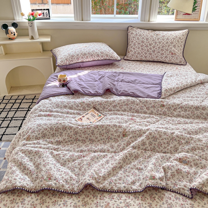 91家纺网 家纺一手货源 找家纺 欧尚 2026新款泡芙纱三角针床盖夏被四件套 紫陌