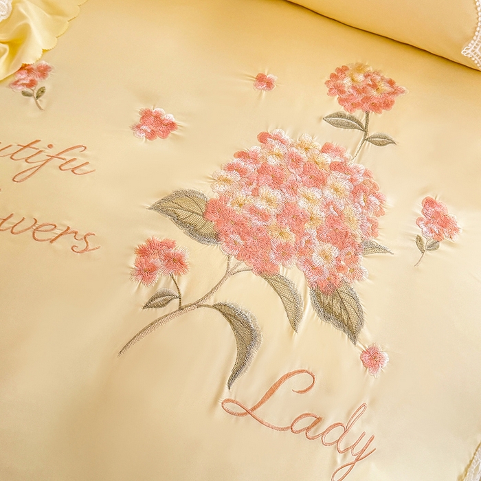 91家纺网 家纺一手货源 找家纺 苏米娜家纺SUMINA 2026韩版亲肤水洗棉公主风夏被床盖款-花涧绣梦 花涧绣梦-柠檬黄