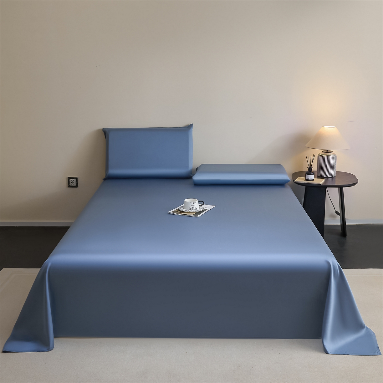 91家纺网 家纺一手货源 找家纺 DC 2026新款莱赛尔天丝纯色单品床单 梵高蓝