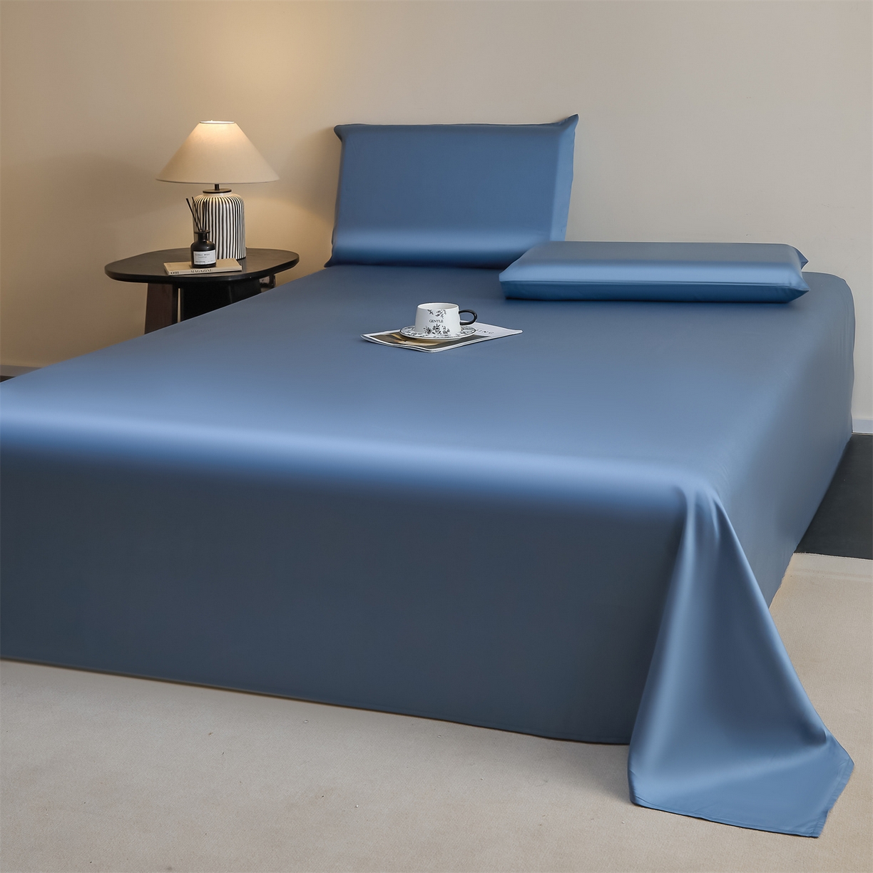 91家纺网 家纺一手货源 找家纺 DC 2026新款莱赛尔天丝纯色单品床单 梵高蓝