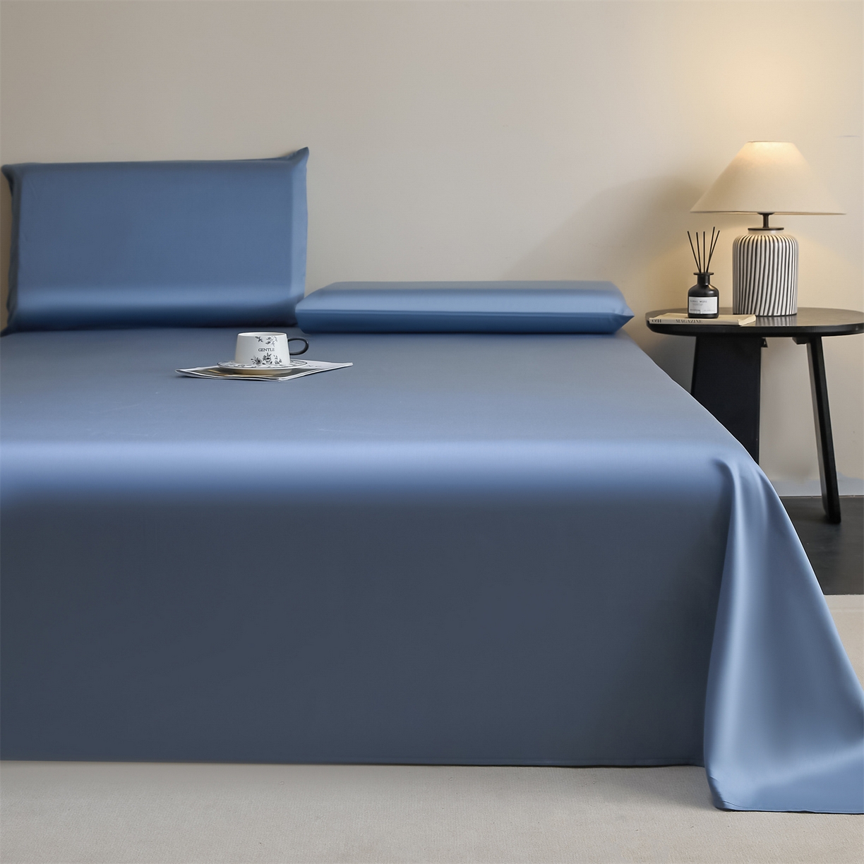 91家纺网 家纺一手货源 找家纺 DC 2026新款莱赛尔天丝纯色单品床单 梵高蓝