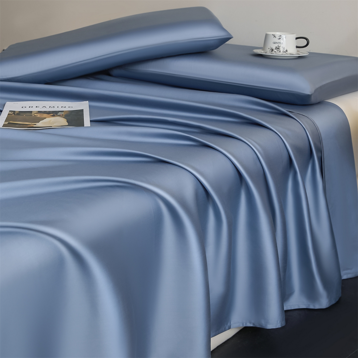 91家纺网 家纺一手货源 找家纺 DC 2026新款莱赛尔天丝纯色单品床单 梵高蓝