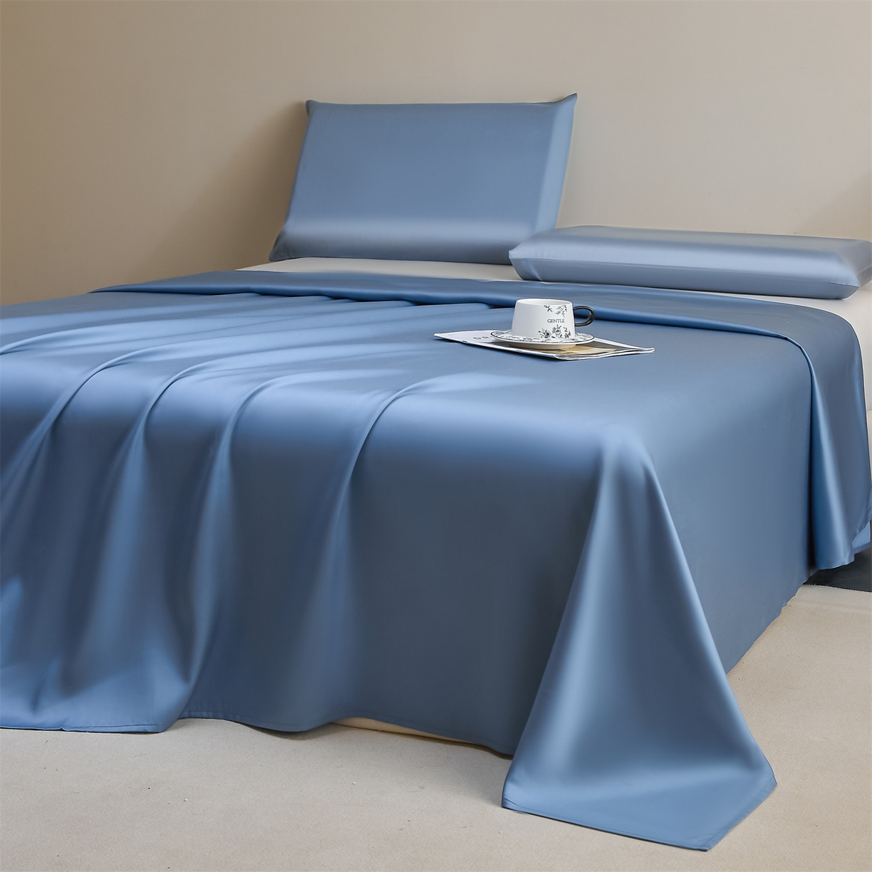 91家纺网 家纺一手货源 找家纺 DC 2026新款莱赛尔天丝纯色单品床单 梵高蓝