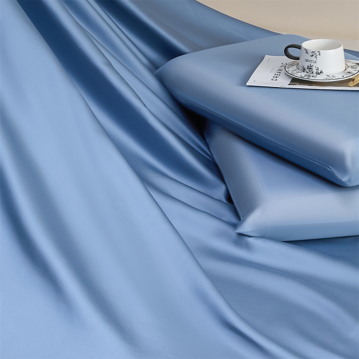 91家纺网 家纺一手货源 找家纺 DC 2026新款莱赛尔天丝纯色单品床单 梵高蓝