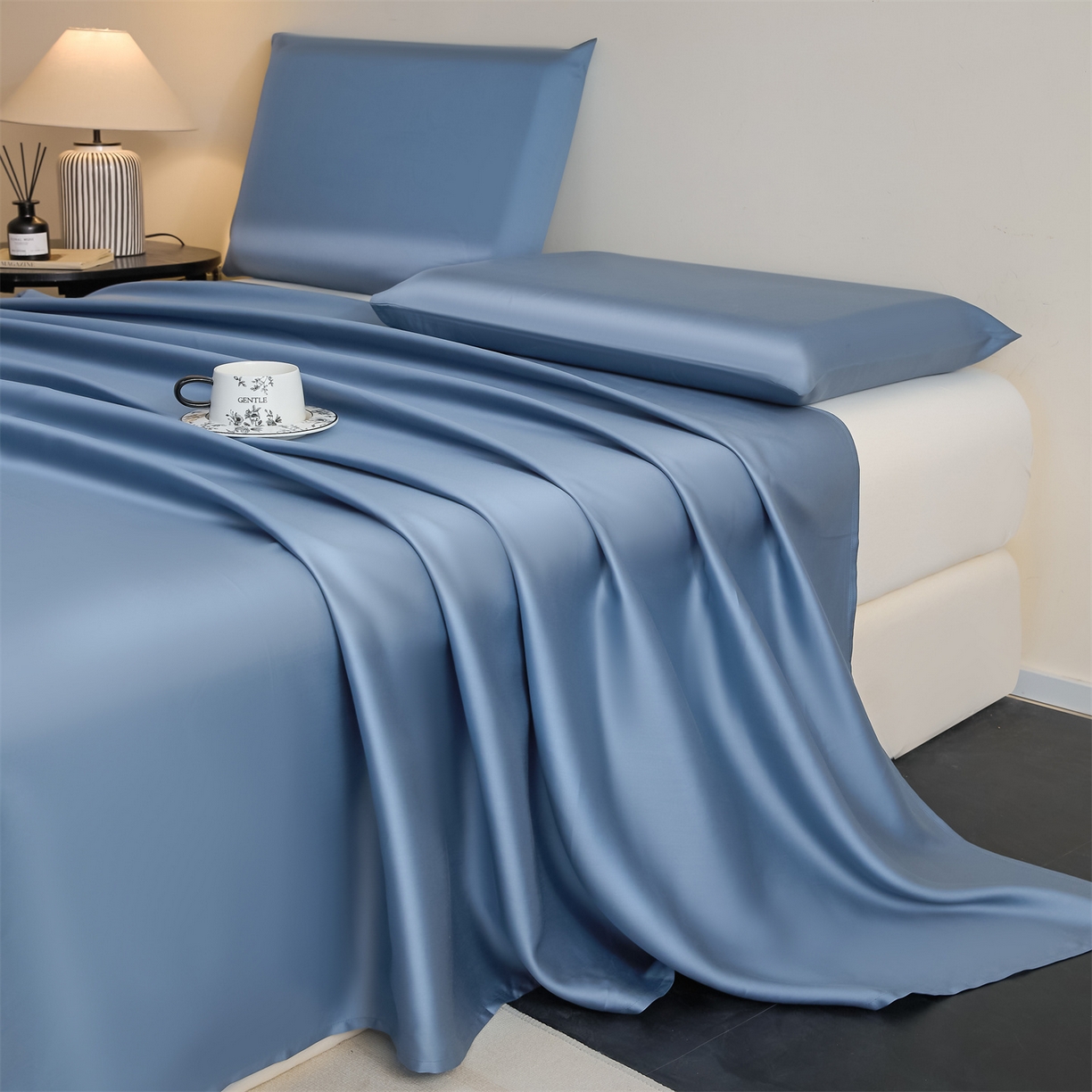 91家纺网 家纺一手货源 找家纺 DC 2026新款莱赛尔天丝纯色单品床单 梵高蓝