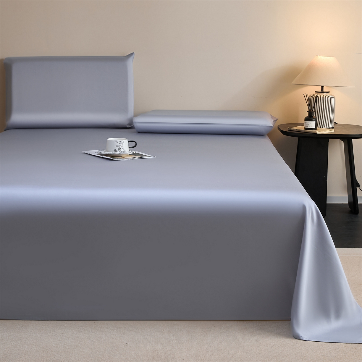 91家纺网 家纺一手货源 找家纺 DC 2026新款莱赛尔天丝纯色单品床单 极光蓝