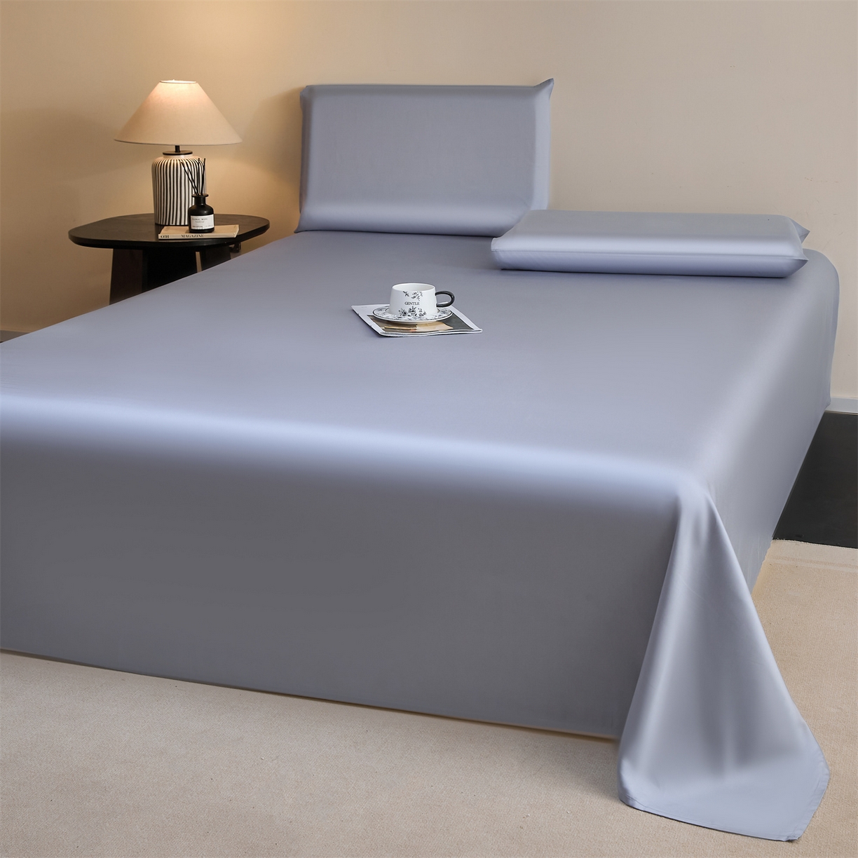 91家纺网 家纺一手货源 找家纺 DC 2026新款莱赛尔天丝纯色单品床单 极光蓝