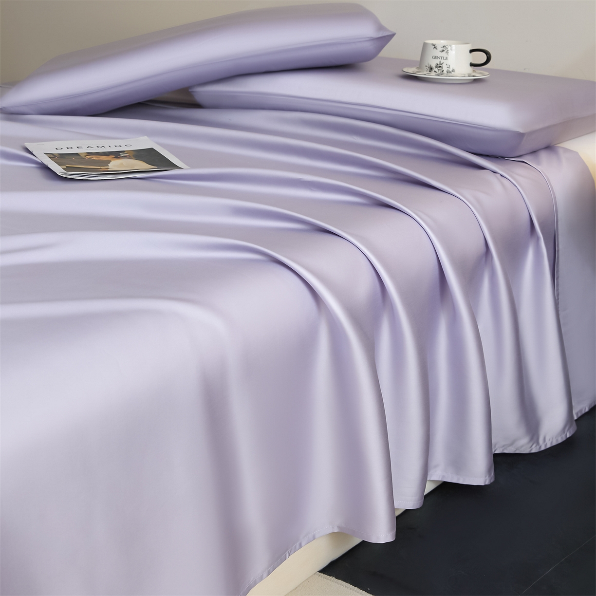 91家纺网 家纺一手货源 找家纺 DC 2026新款莱赛尔天丝纯色单品床单 风信紫