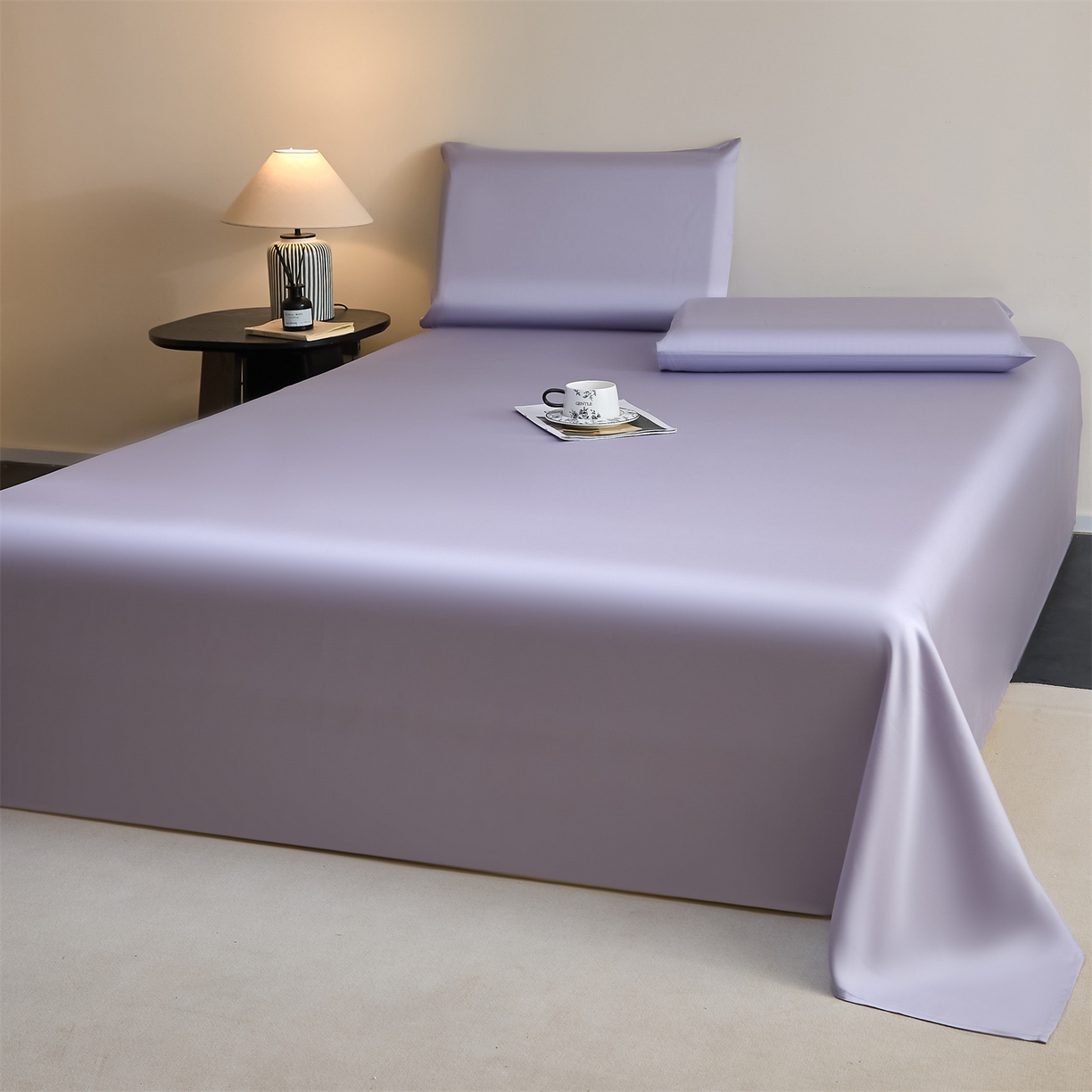 91家纺网 家纺一手货源 找家纺 DC 2026新款莱赛尔天丝纯色单品床单 风信紫