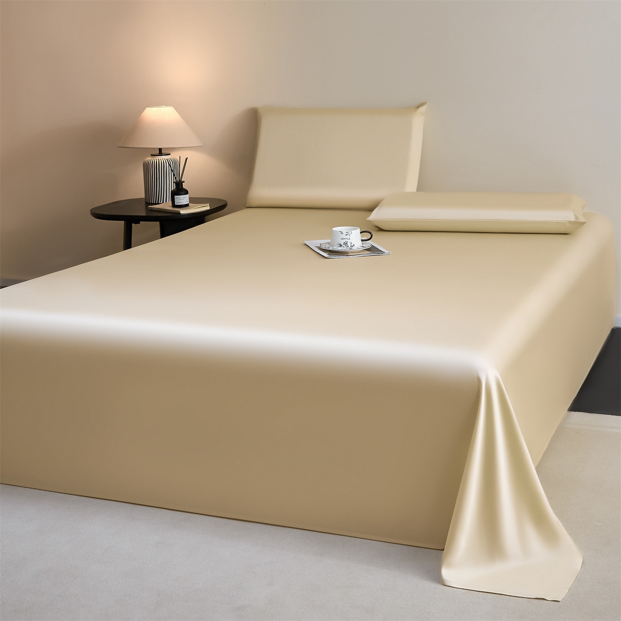 91家纺网 家纺一手货源 找家纺 DC 2026新款莱赛尔天丝纯色单品床单 卡其